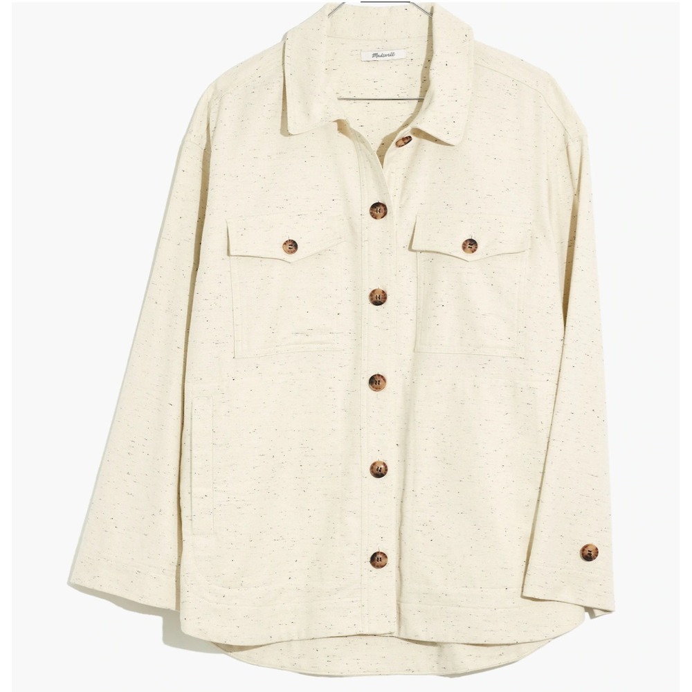 Madewell Donegal Flannel Speckled Oversize Shirt Jacket Cream Small Cozy Utility